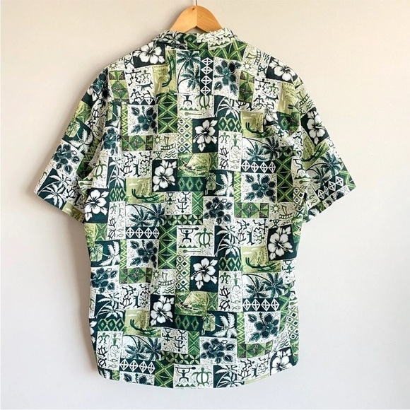 Royal Creations Hawaiian Shirt Sz L Hawaii Made Green Flower Palm Trees Pocket - Picture 2 of 8